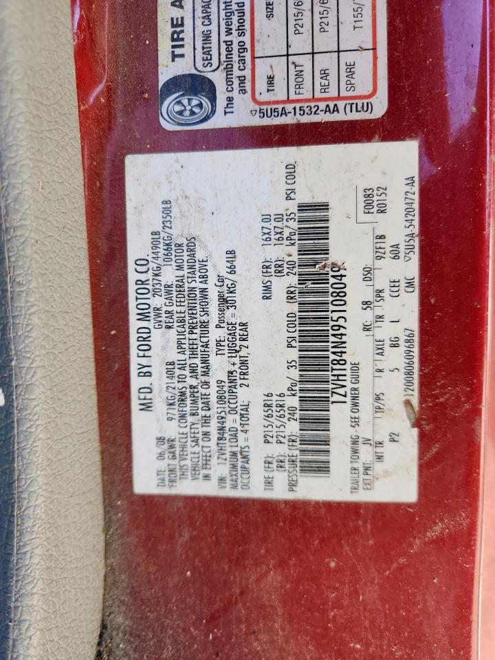 2009 Ford Mustang VIN: 1ZVHT84N495108049 Lot: 90106195