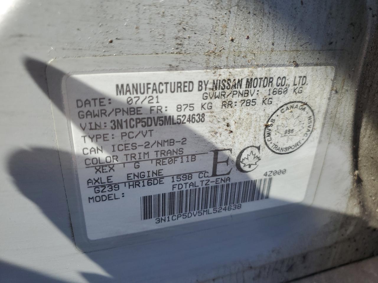 2021 Nissan Kicks Sr VIN: 3N1CP5DV5ML524638 Lot: 85087125