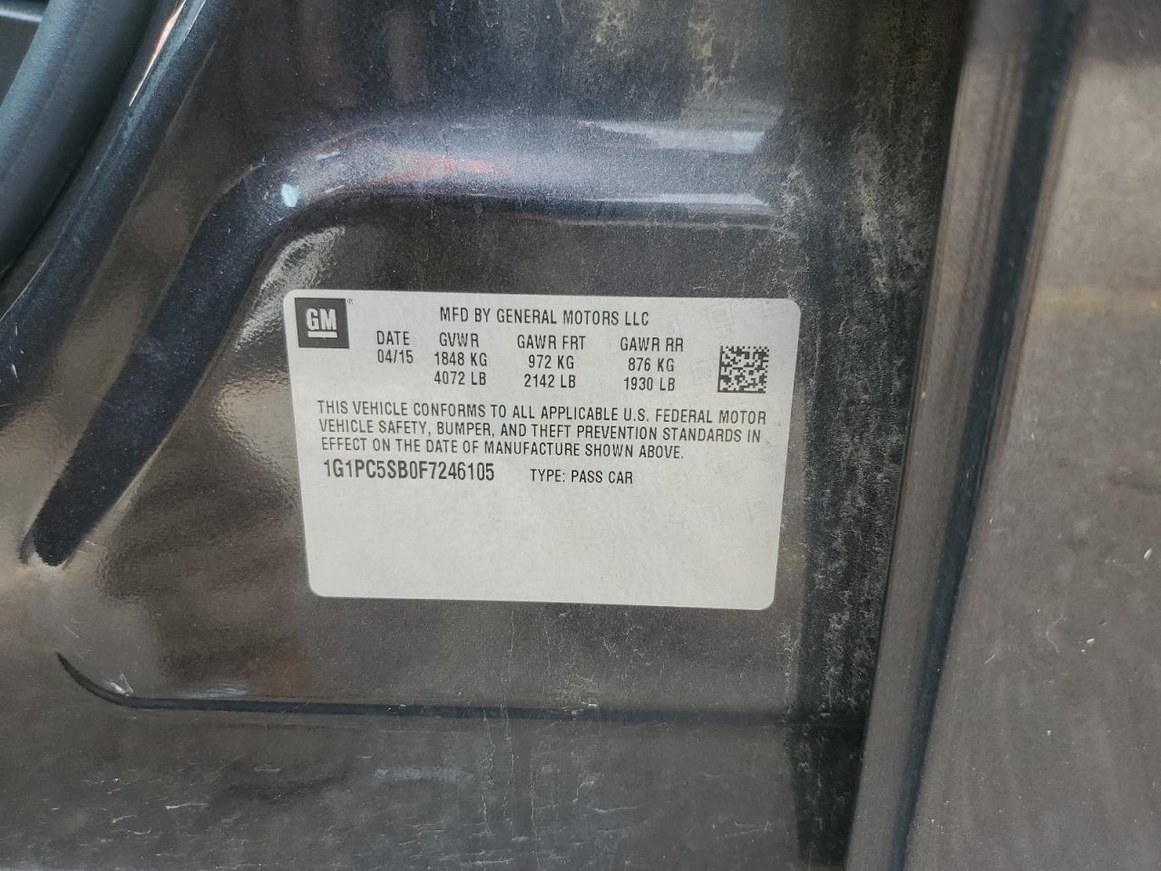 2015 Chevrolet Cruze Lt VIN: 1G1PC5SB0F7246105 Lot: 85728665