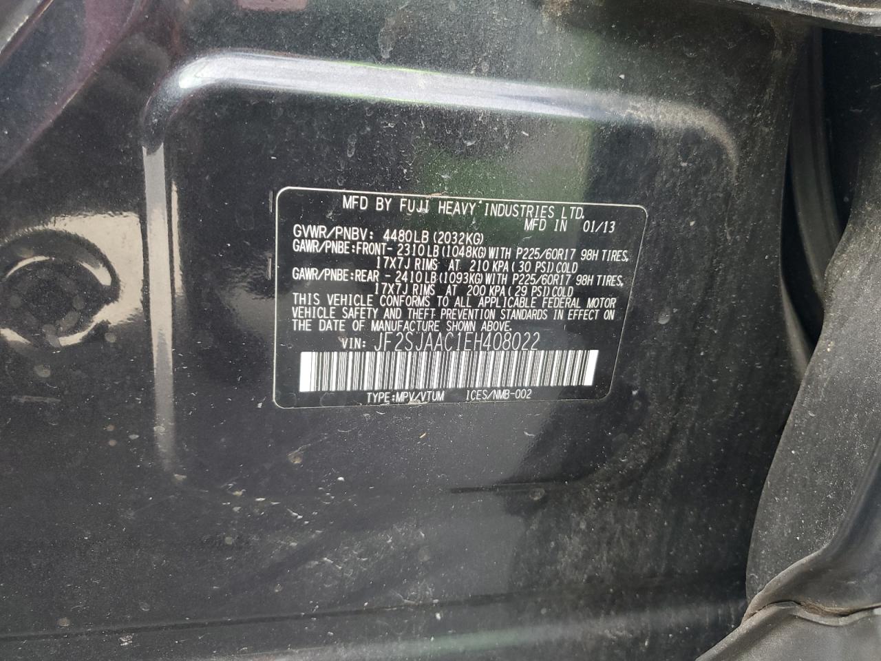 2014 Subaru Forester 2.5I VIN: JF2SJAAC1EH408022 Lot: 85176535