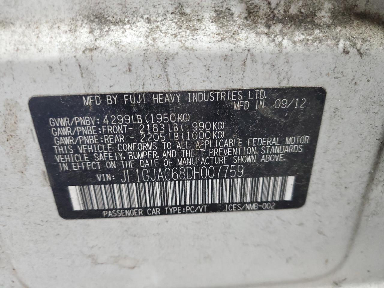 2013 Subaru Impreza Premium VIN: JF1GJAC68DH007759 Lot: 82211045