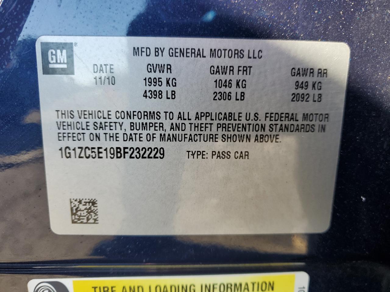 2011 Chevrolet Malibu 1Lt VIN: 1G1ZC5E19BF232229 Lot: 85868185