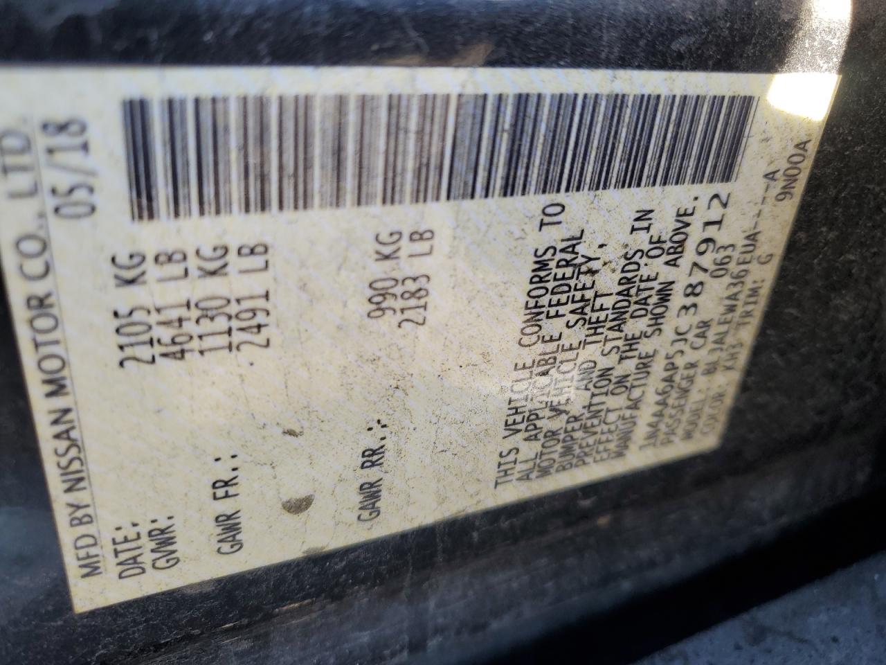 2018 Nissan Maxima 3.5S VIN: 1N4AA6AP5JC387912 Lot: 81937425