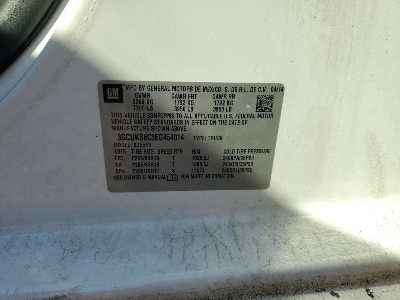 2014 Chevrolet Silverado K1500 Ltz VIN: 3GCUKSEC3EG454014 Lot: 84025355