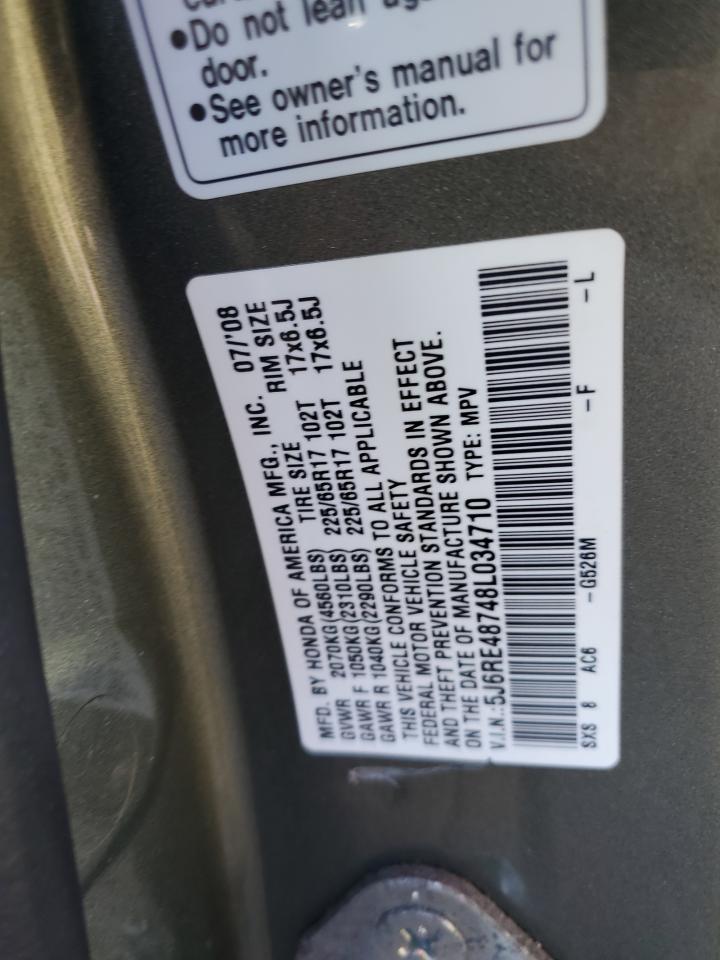 2008 Honda Cr-V Exl VIN: 5J6RE48748L034710 Lot: 86265965