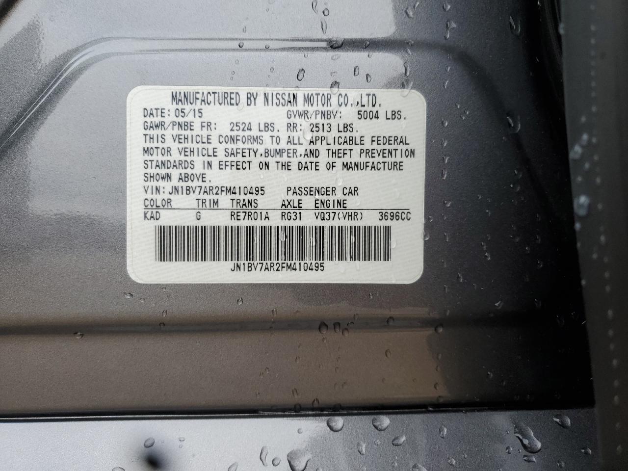 2015 Infiniti Q50 Base VIN: JN1BV7AR2FM410495 Lot: 87230995