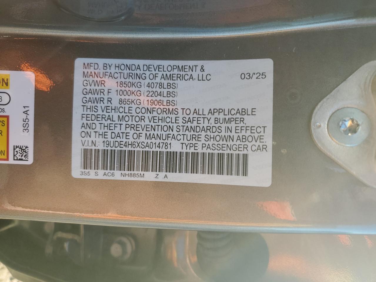 2025 Acura Integra A-Spec Tech VIN: 19UDE4H6XSA014781 Lot: 90455075