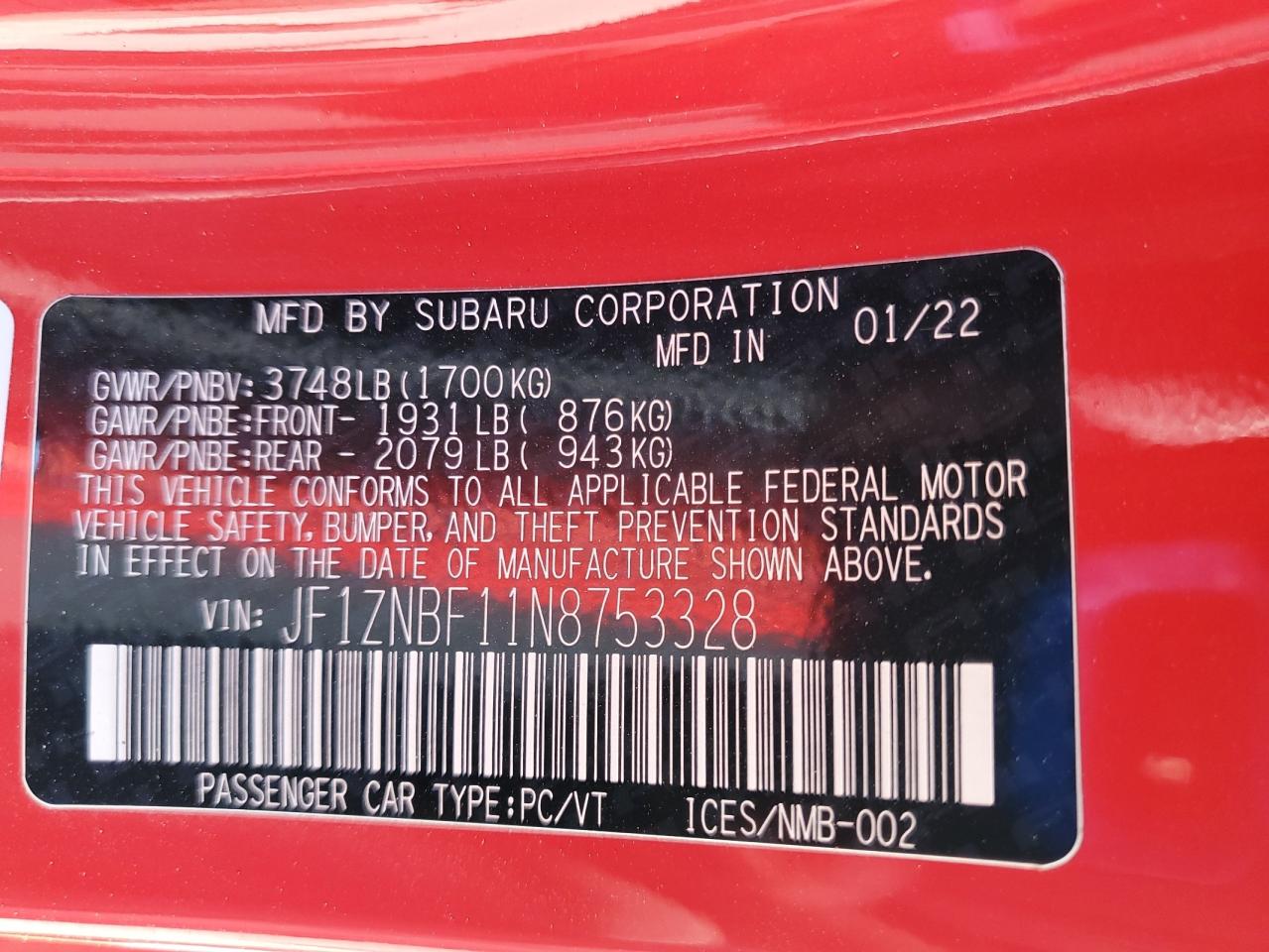 2022 Toyota Gr 86 Premium VIN: JF1ZNBF11N8753328 Lot: 84768505