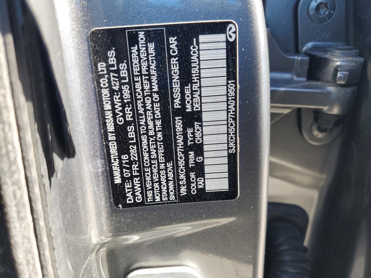 2017 Infiniti Qx30 Base VIN: SJKCH5CP7HA019501 Lot: 82214605