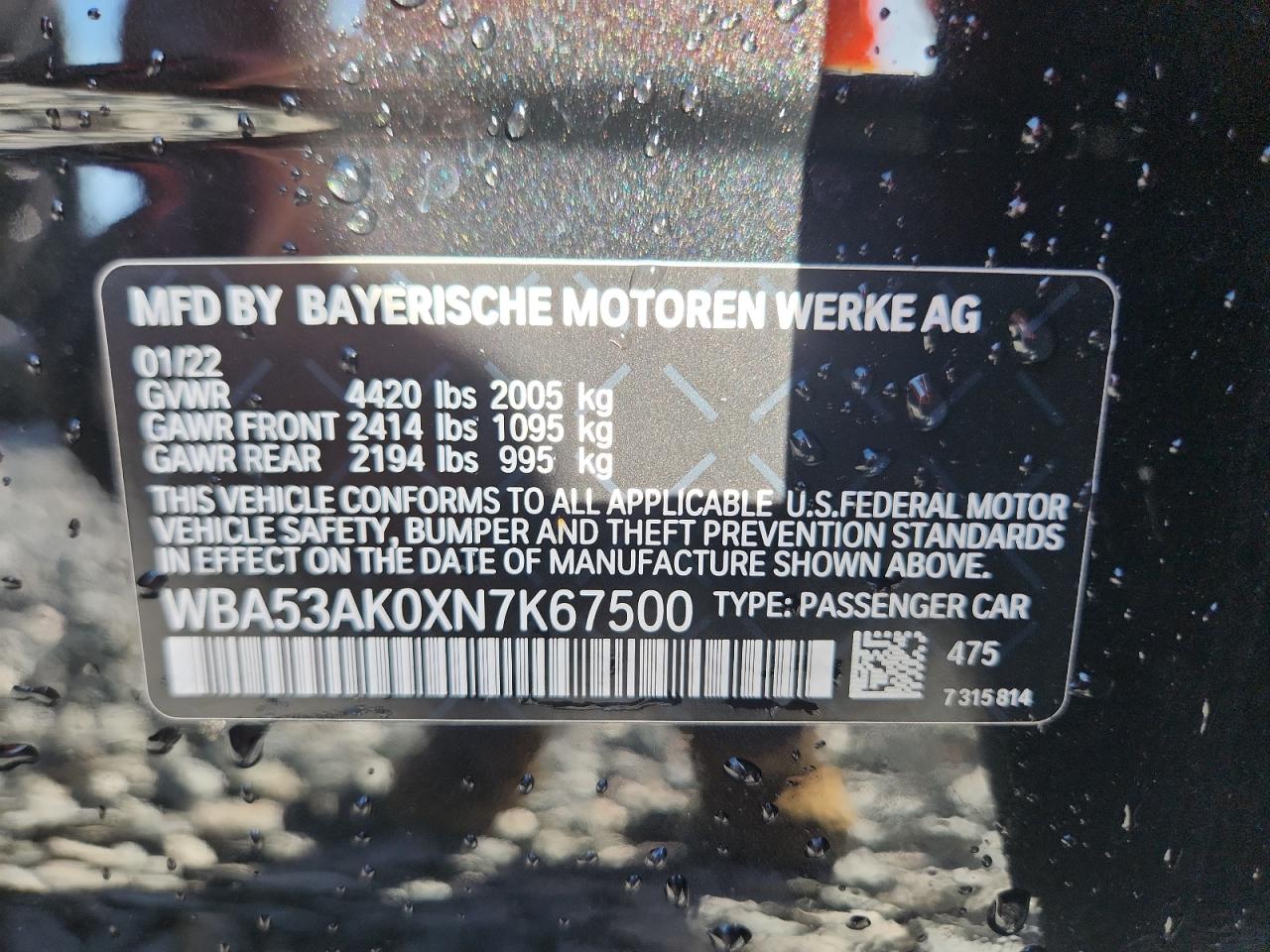 2022 BMW 228I VIN: WBA53AK0XN7K67500 Lot: 85562075