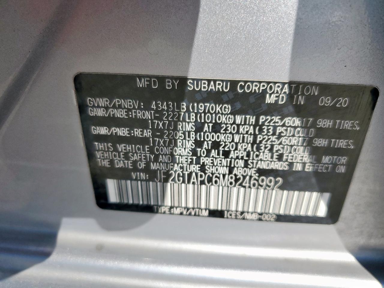 2021 Subaru Crosstrek Premium VIN: JF2GTAPC6M8246992 Lot: 85583625