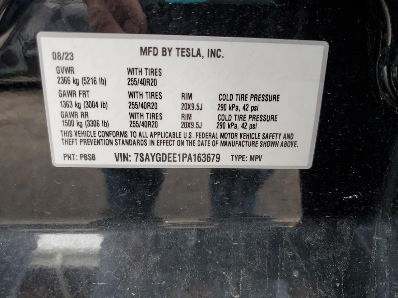 2023 Tesla Model Y VIN: 7SAYGDEE1PA163679 Lot: 86296415