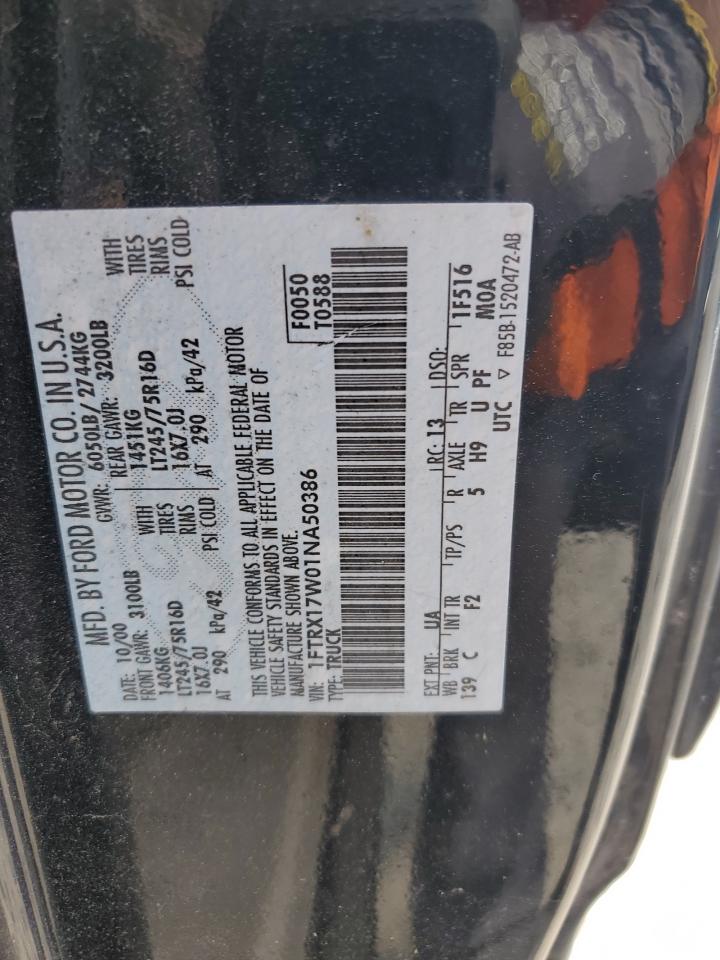2001 Ford F150 VIN: 1FTRX17W01NA50386 Lot: 84619055