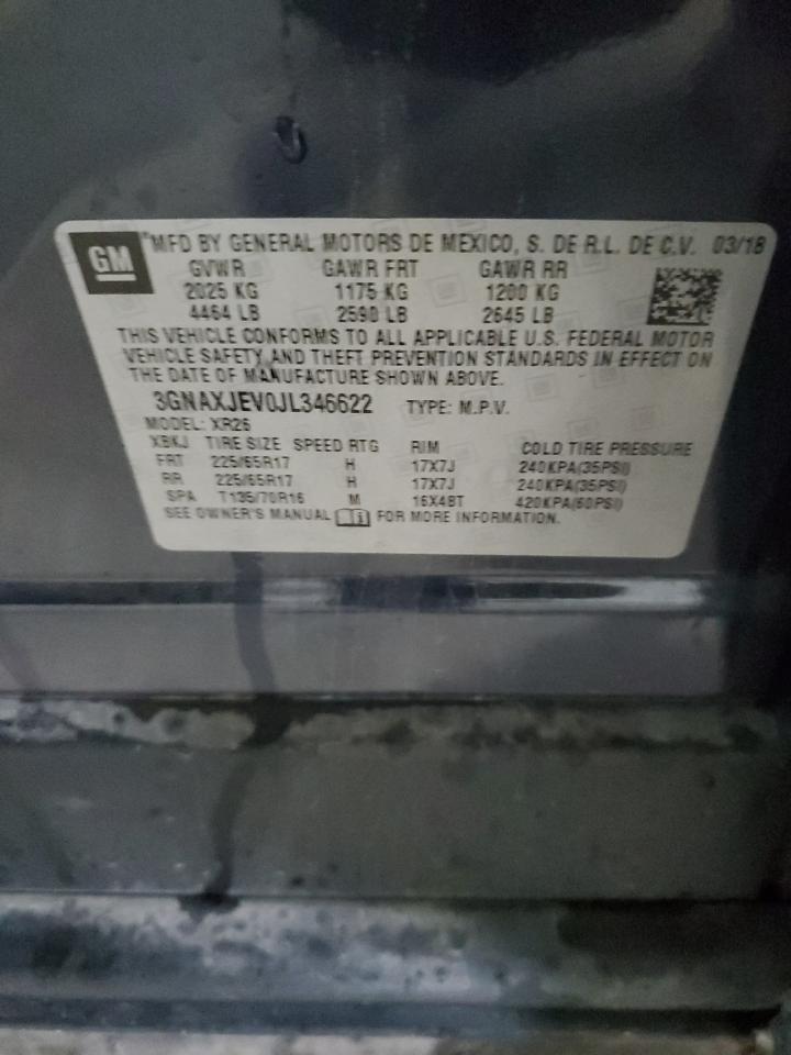 2018 Chevrolet Equinox Lt VIN: 3GNAXJEV0JL346622 Lot: 90349945