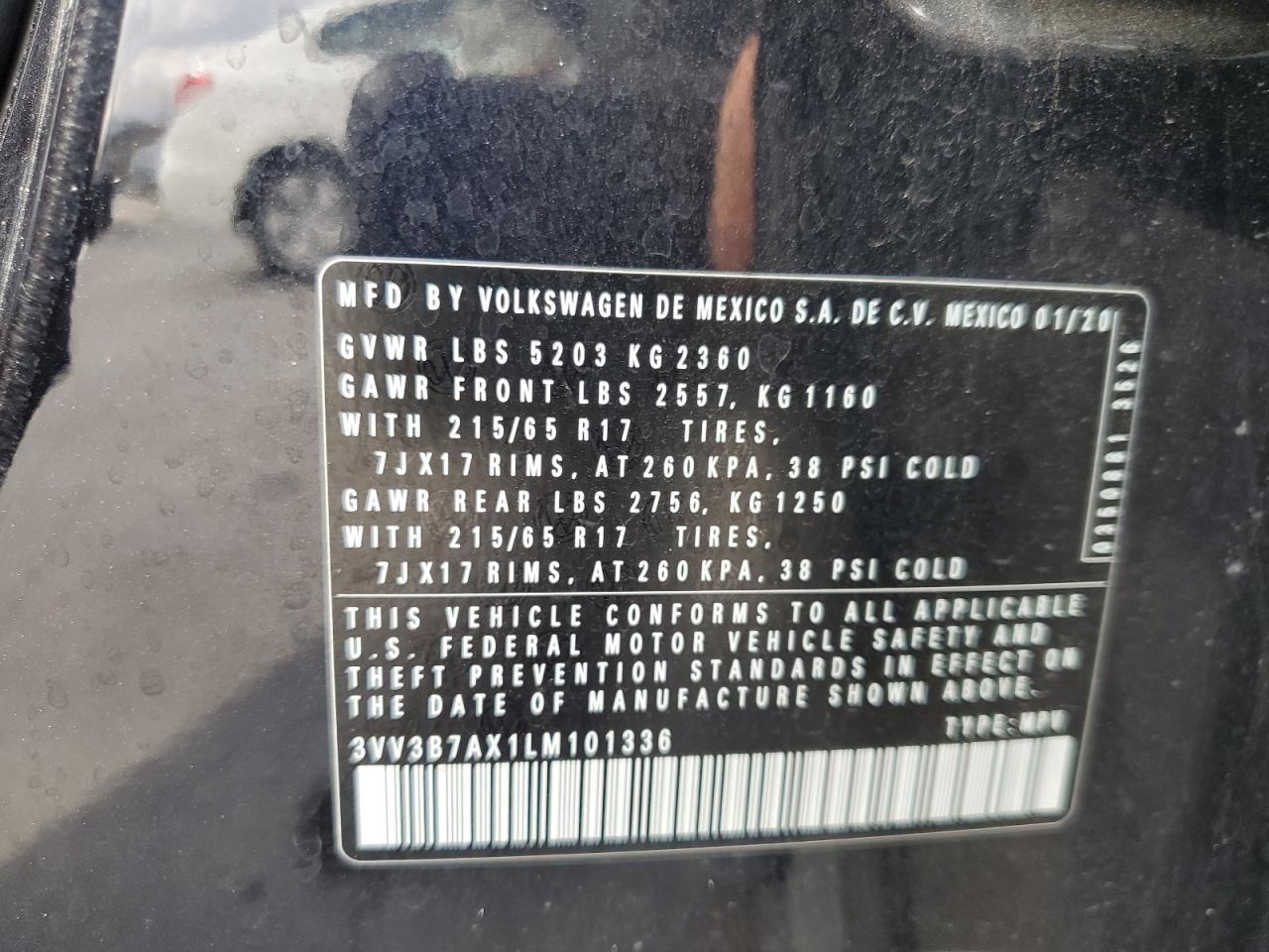 2020 Volkswagen Tiguan Se VIN: 3VV3B7AX1LM101336 Lot: 85336905