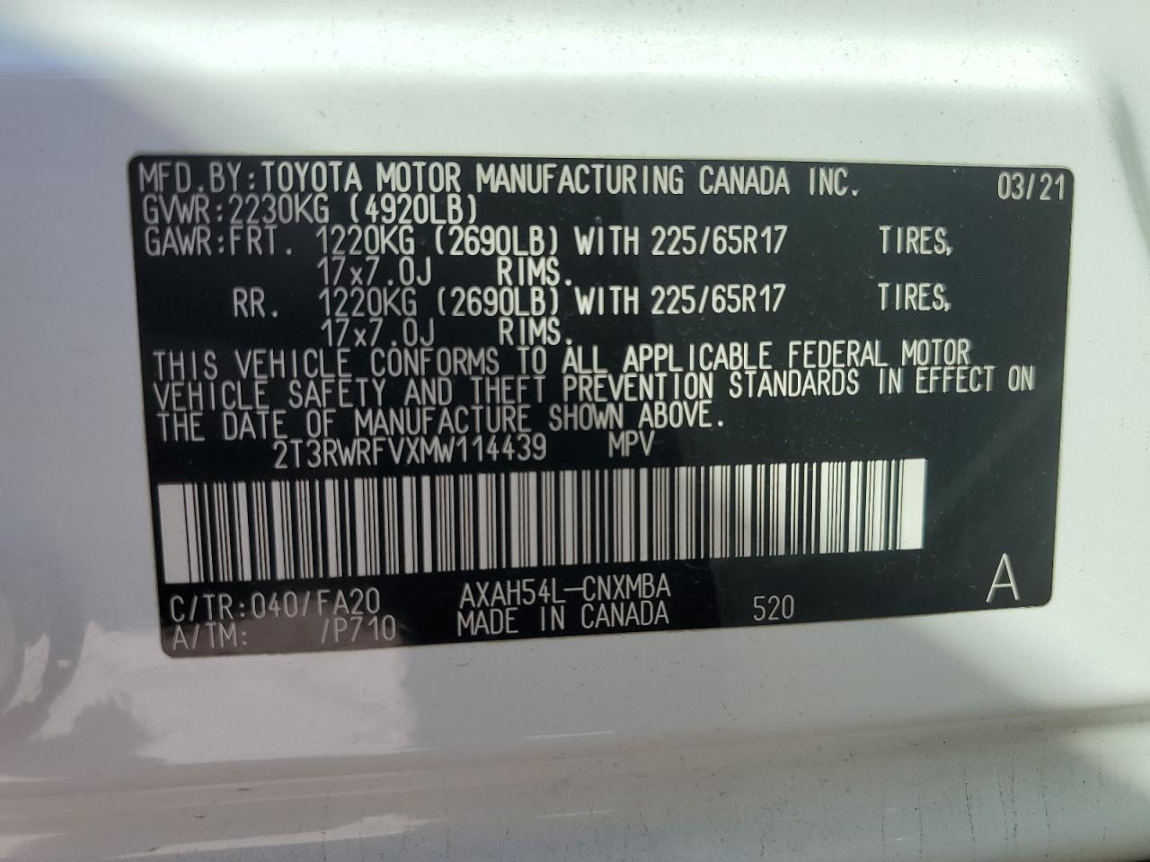2021 Toyota Rav4 Xle VIN: 2T3RWRFVXMW114439 Lot: 82214565