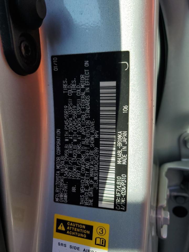 2010 Toyota Highlander Hybrid Limited VIN: JTEJW3EH8A2042789 Lot: 90061955