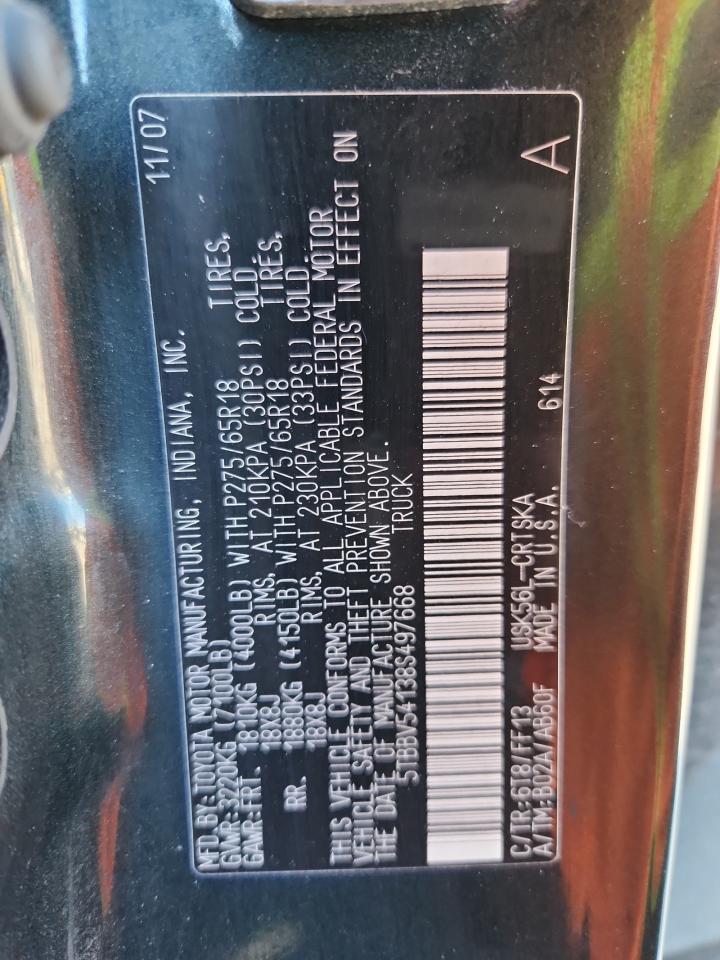 2008 Toyota Tundra Double Cab VIN: 5TBBV54138S497668 Lot: 82214665