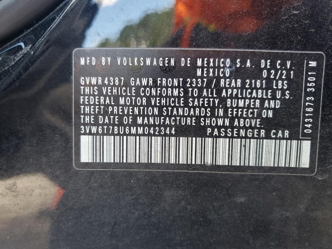 2021 Volkswagen Jetta Gli VIN: 3VW6T7BU6MM042344 Lot: 85343945