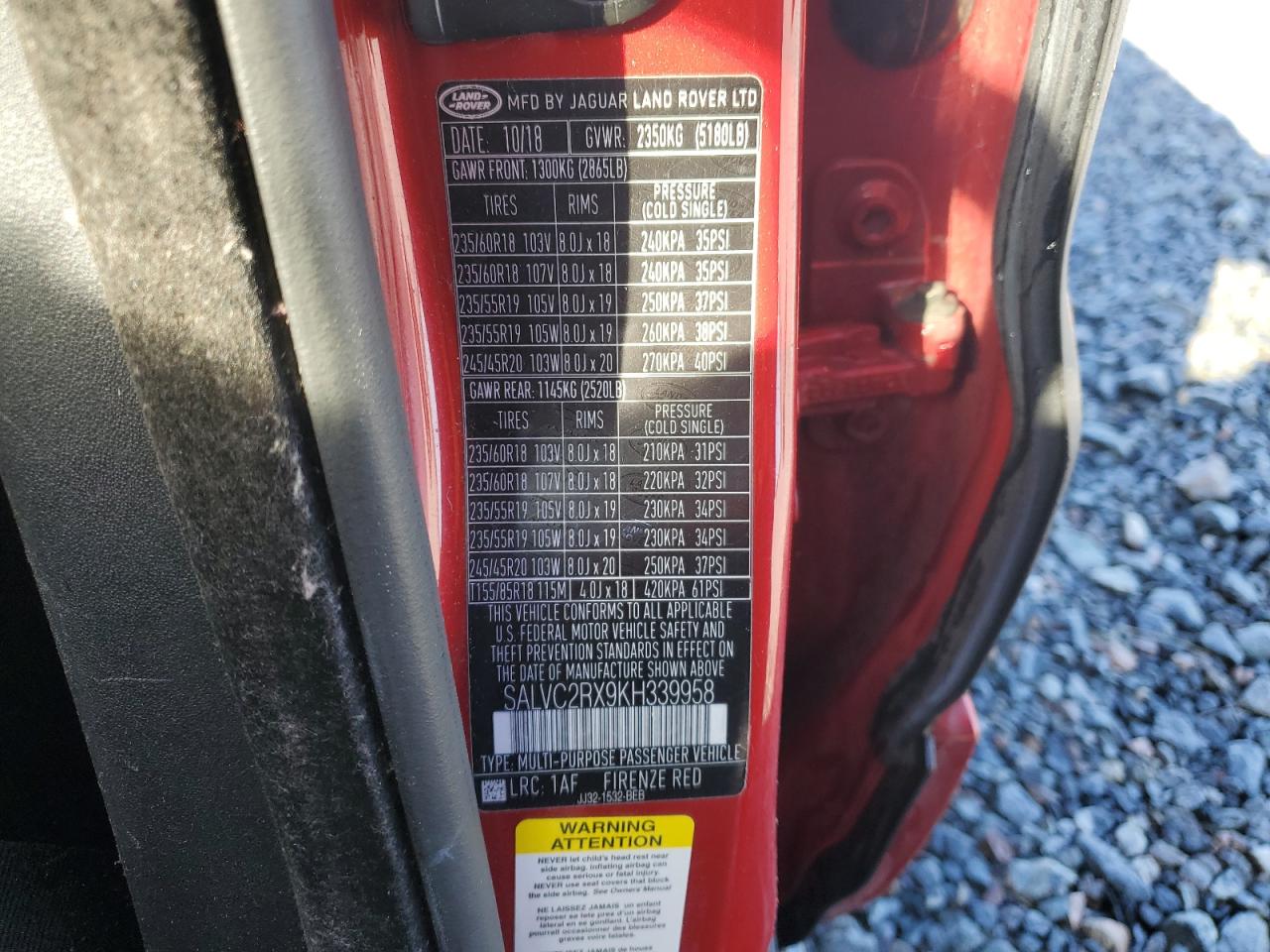 2019 Land Rover Range Rover Evoque Landmark Edition VIN: SALVC2RX9KH339958 Lot: 85928765