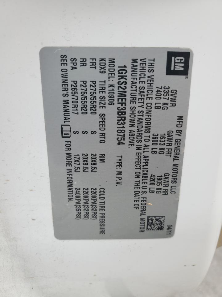 2011 GMC Yukon Xl Denali VIN: 1GKS2MEF3BR318754 Lot: 86140545