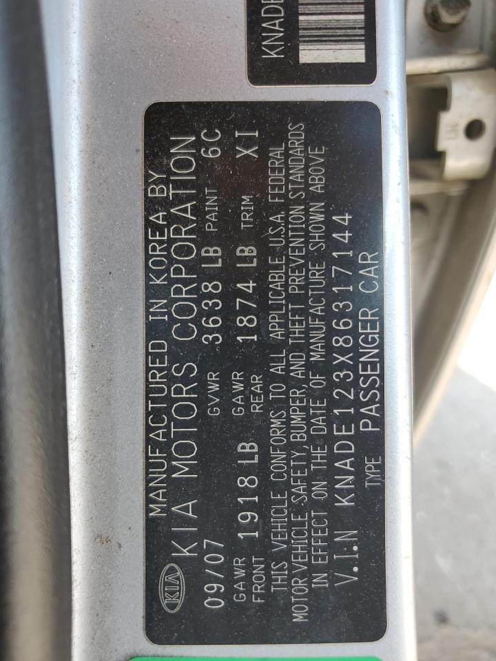 2008 Kia Rio Base VIN: KNADE123X86317144 Lot: 84748235