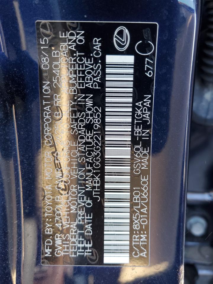 2016 Lexus Es 350 VIN: JTHBK1GG3G2219852 Lot: 86268645