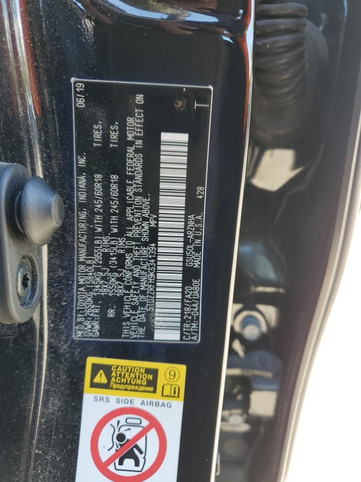 2019 Toyota Highlander Le VIN: 5TDZZRFH9KS341394 Lot: 82397665