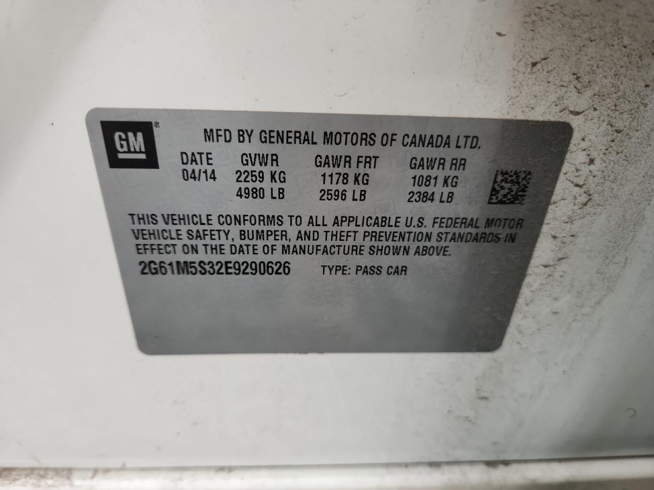 2014 Cadillac Xts Luxury Collection VIN: 2G61M5S32E9290626 Lot: 86506145