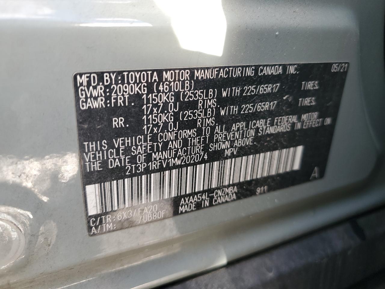 2021 Toyota Rav4 Xle VIN: 2T3P1RFV1MW202074 Lot: 82589545