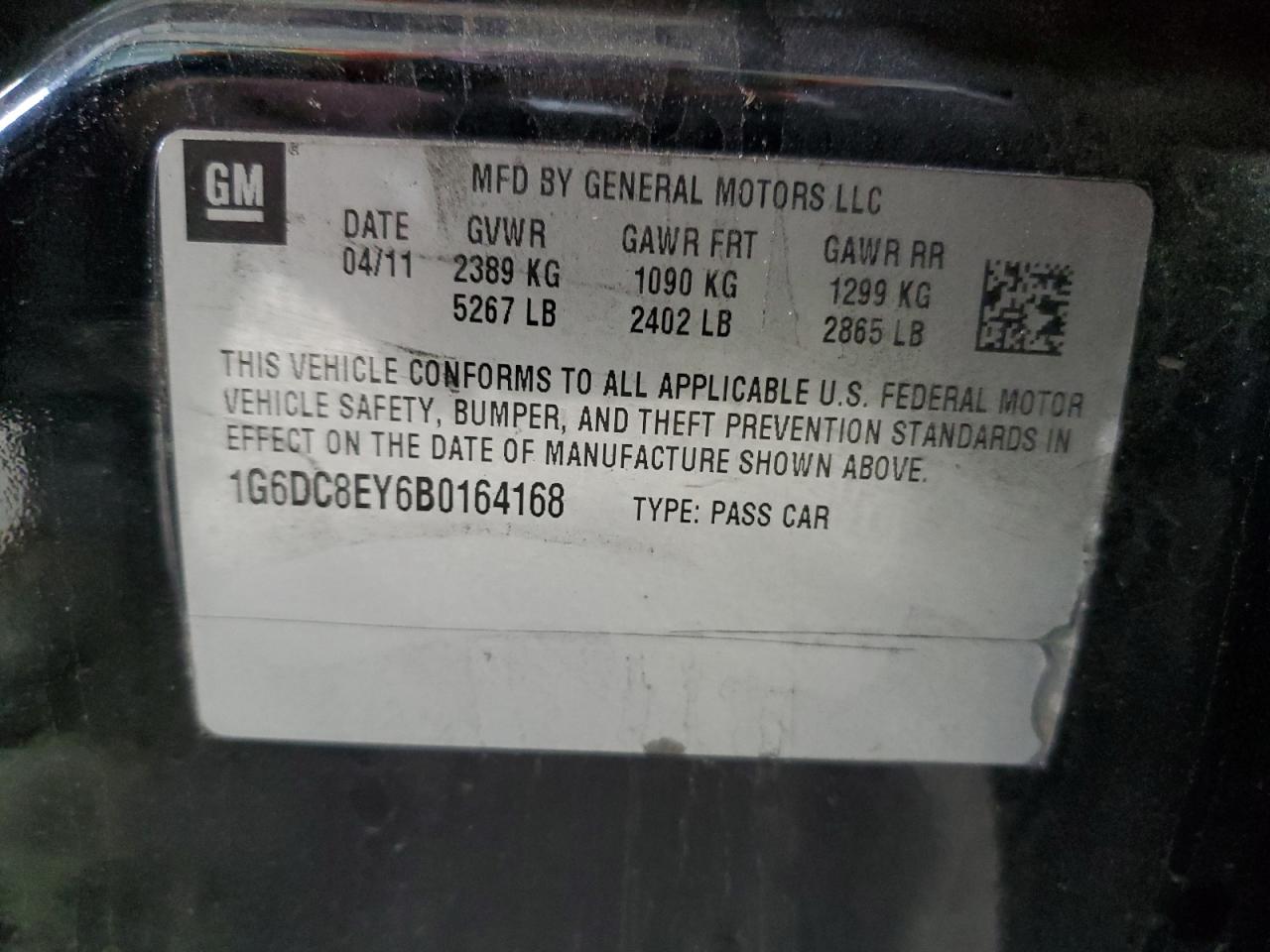 2011 Cadillac Cts VIN: 1G6DC8EY6B0164168 Lot: 86286825