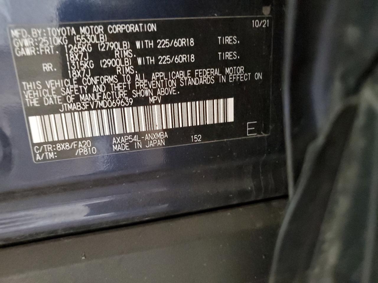 2021 Toyota Rav4 Prime Se VIN: JTMAB3FV7MD069639 Lot: 85319675