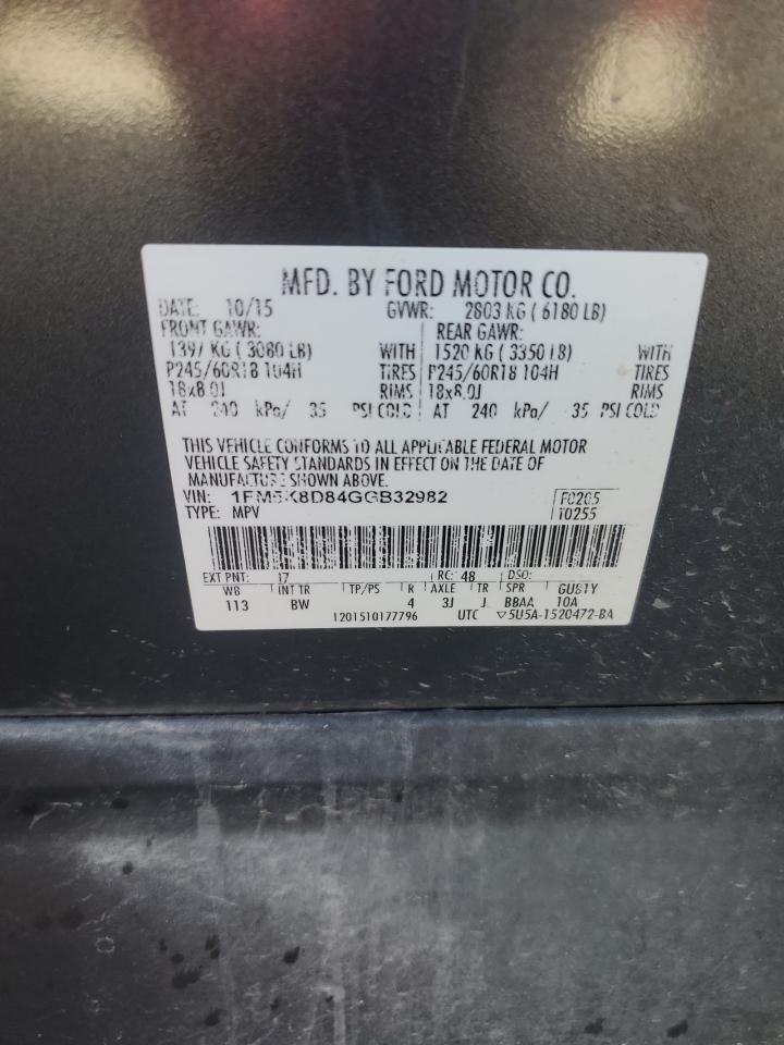 2016 Ford Explorer Xlt VIN: 1FM5K8D84GGB32982 Lot: 85565225