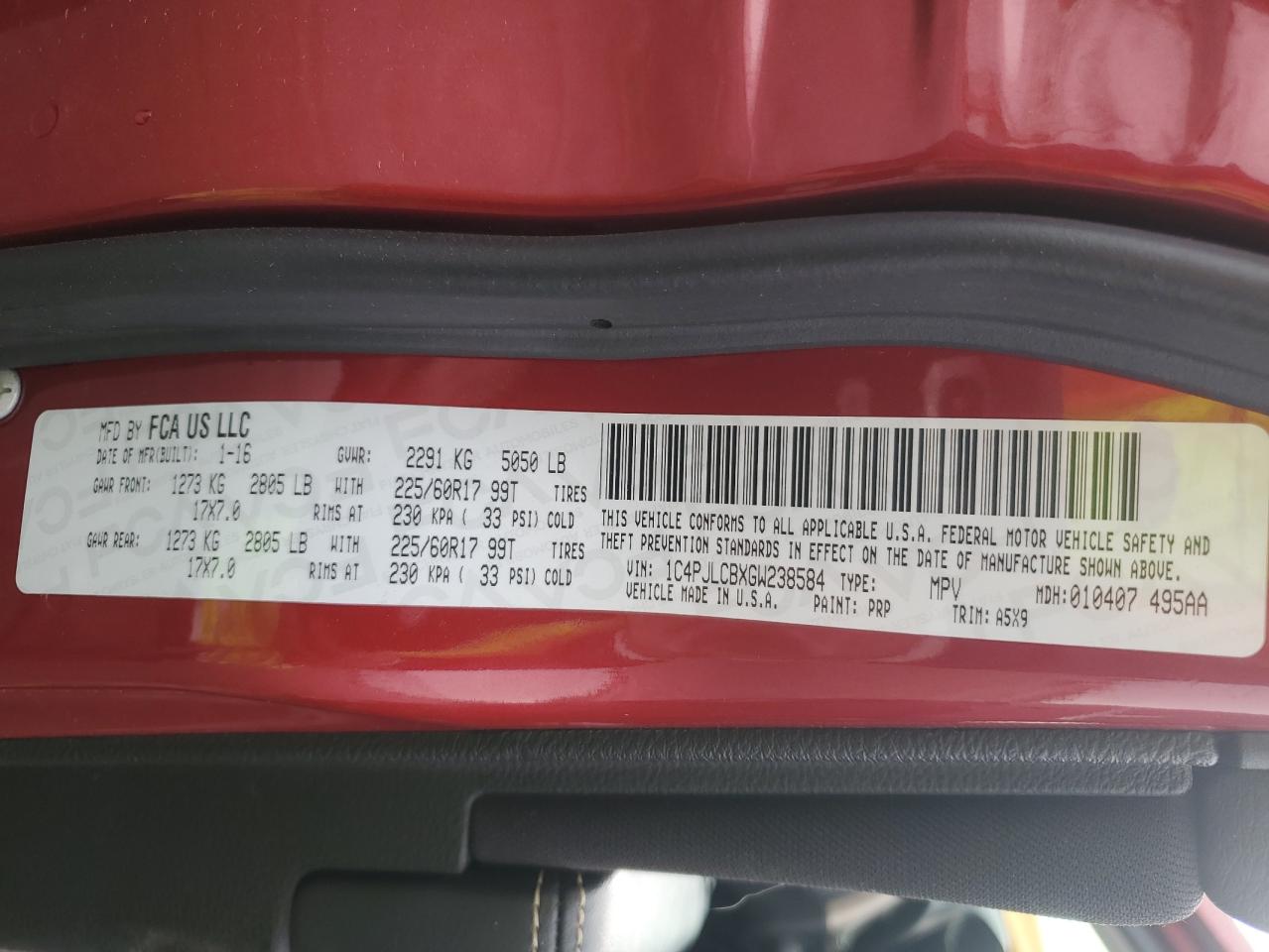 2016 Jeep Cherokee Latitude VIN: 1C4PJLCBXGW238584 Lot: 82494485