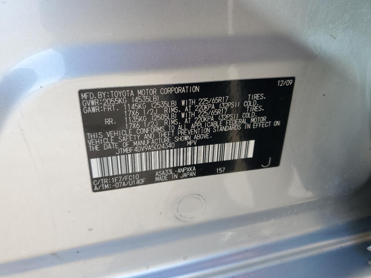 2010 Toyota Rav4 VIN: JTMBF4DV9A5024340 Lot: 86266795