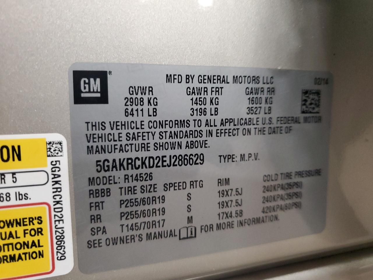 2014 Buick Enclave VIN: 5GAKRCKD2EJ286629 Lot: 82350515