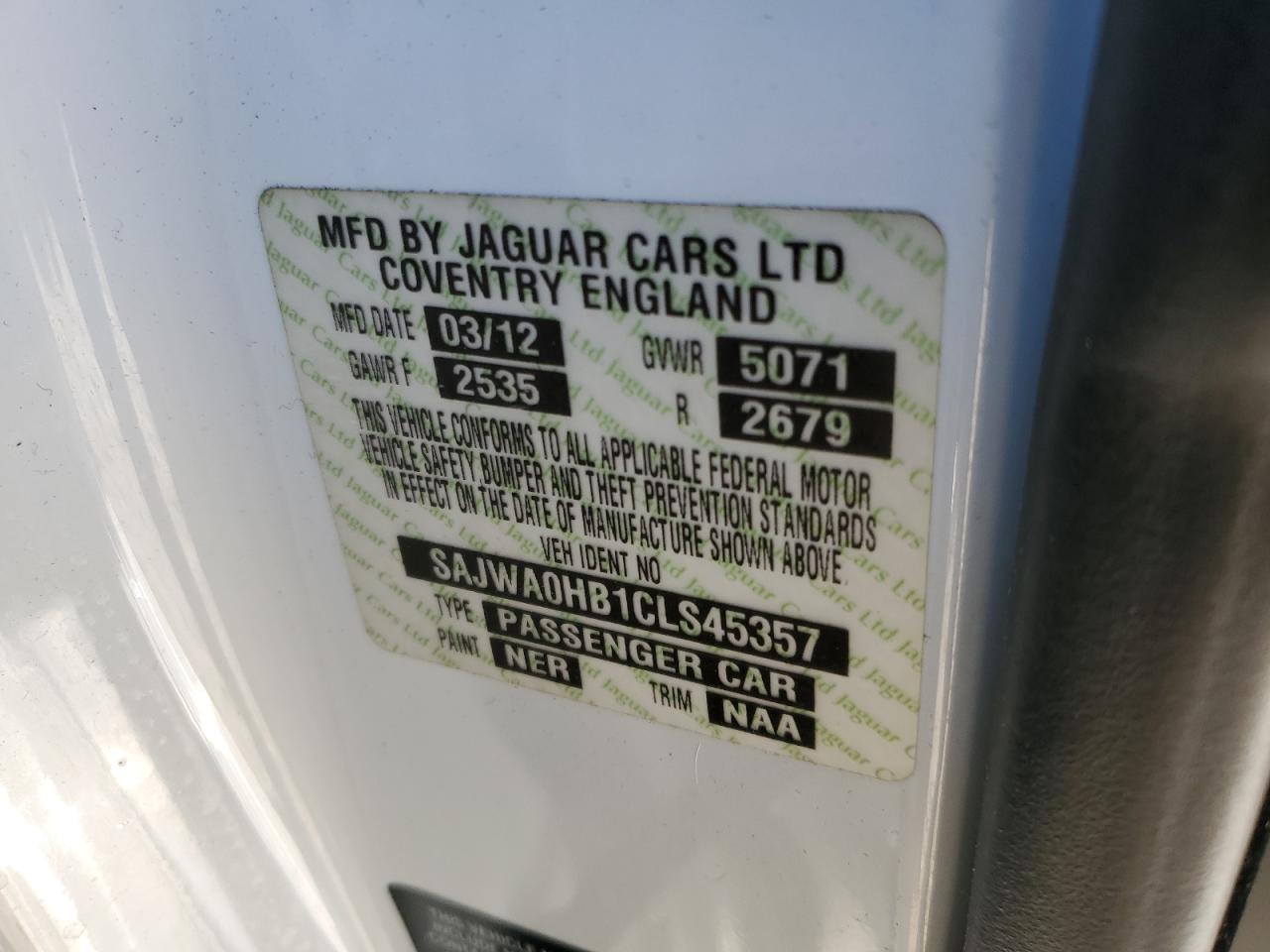 2012 Jaguar Xf Portfolio VIN: SAJWA0HB1CLS45357 Lot: 86869145