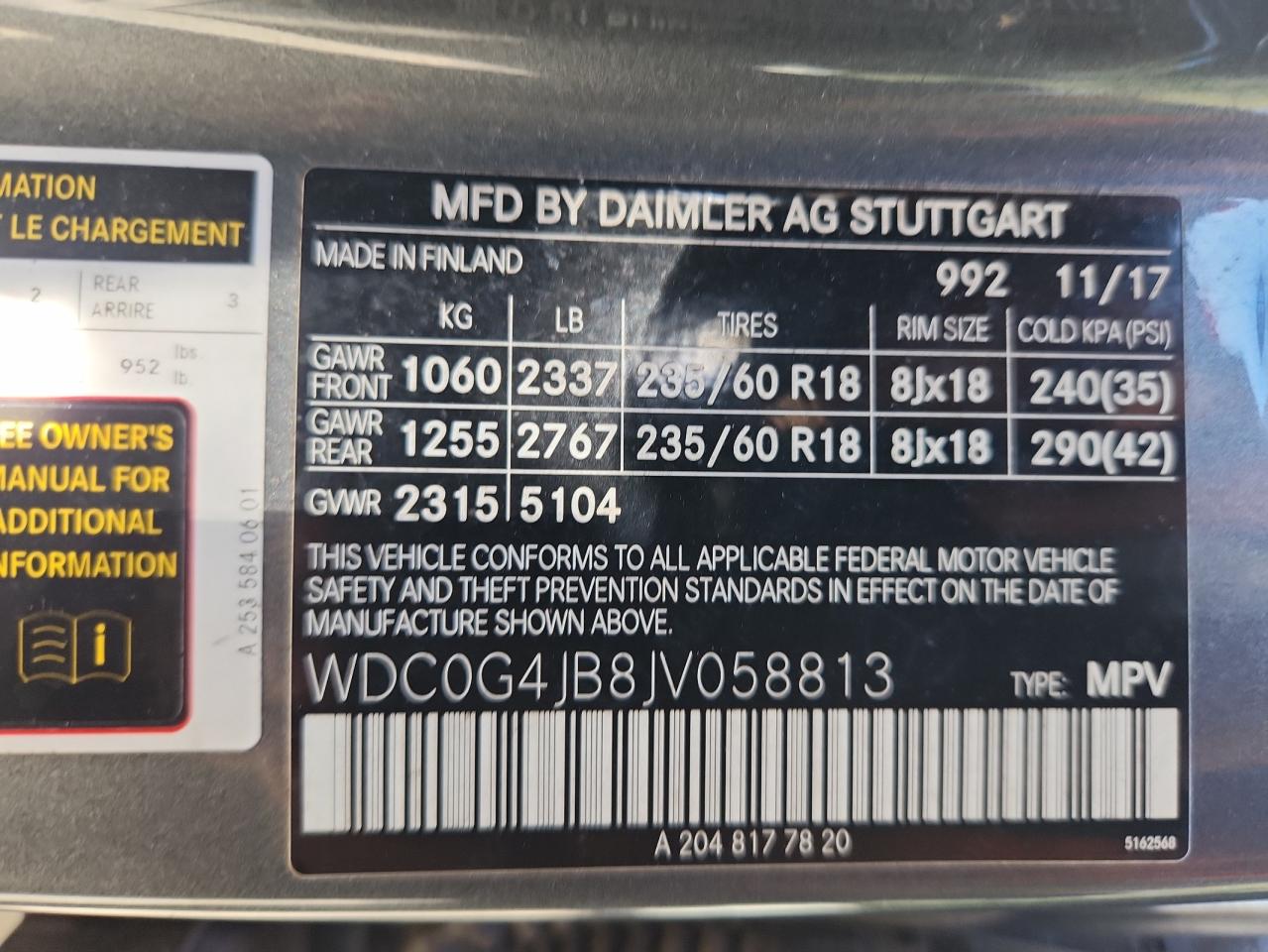 2018 Mercedes-Benz Glc 300 VIN: WDC0G4JB8JV058813 Lot: 86161975