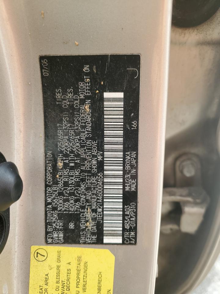 2006 Toyota Highlander Hybrid VIN: JTEDW21A460004656 Lot: 82367205