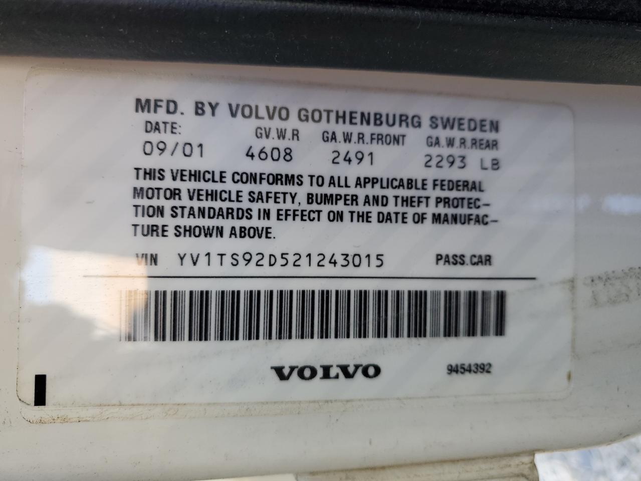 2002 Volvo S80 VIN: YV1TS92D521243015 Lot: 80531465