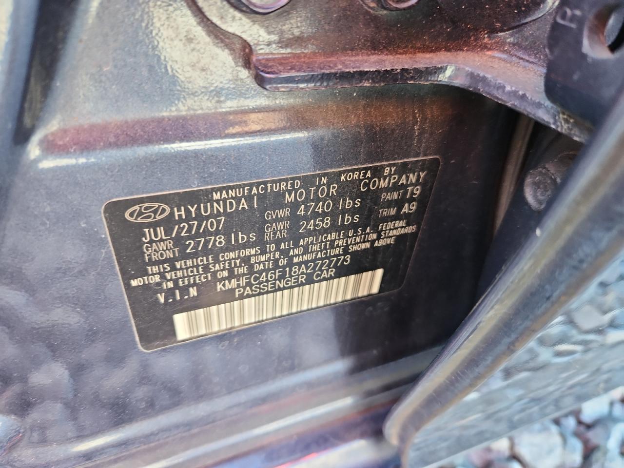 2008 Hyundai Azera Se VIN: KMHFC46F18A272773 Lot: 86536705