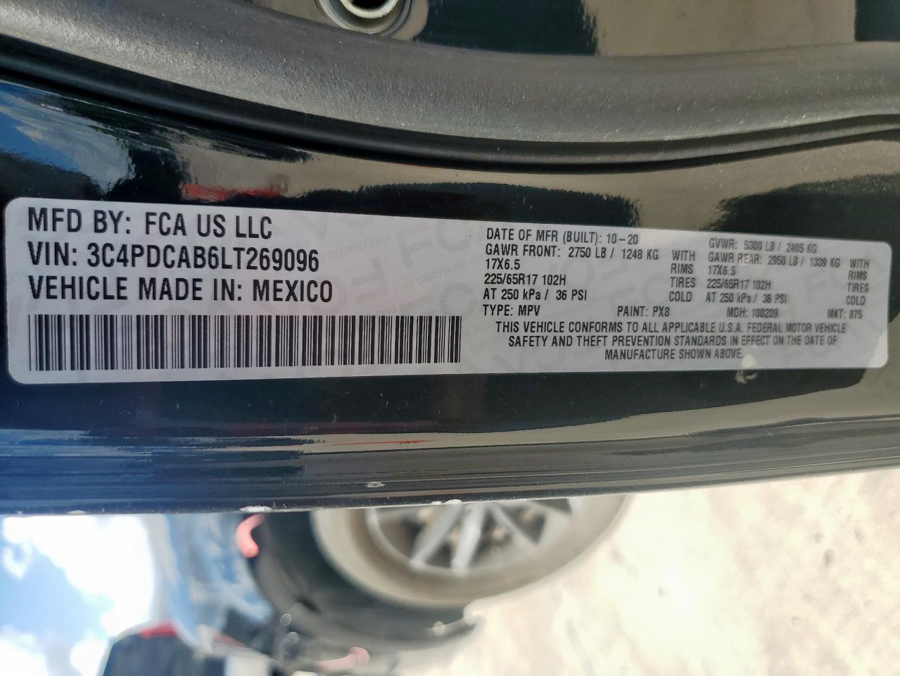 2020 Dodge Journey Se VIN: 3C4PDCAB6LT269096 Lot: 85099325