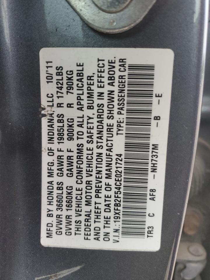 2012 Honda Civic Lx VIN: 19XFB2F54CE021724 Lot: 85731595