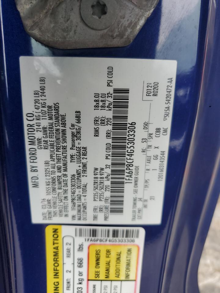 2016 Ford Mustang Gt VIN: 1FA6P8CF4G5303306 Lot: 82261035