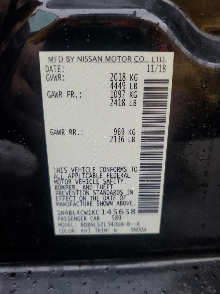 2019 Nissan Altima Sr VIN: 1N4BL4CW1KC145658 Lot: 87089245
