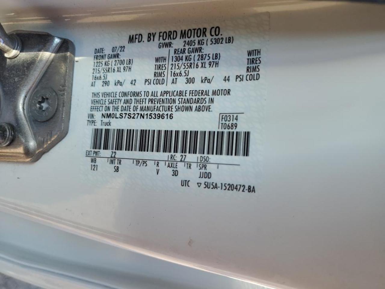 2022 Ford Transit Connect Xl VIN: NM0LS7S27N1539616 Lot: 87255685