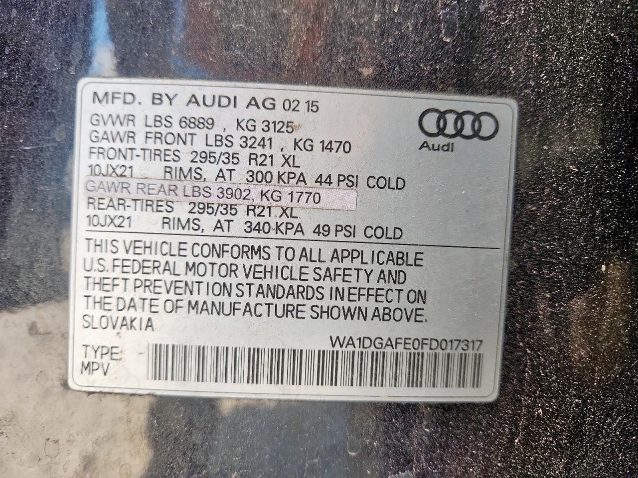 2015 Audi Q7 Prestige VIN: WA1DGAFE0FD017317 Lot: 82372375