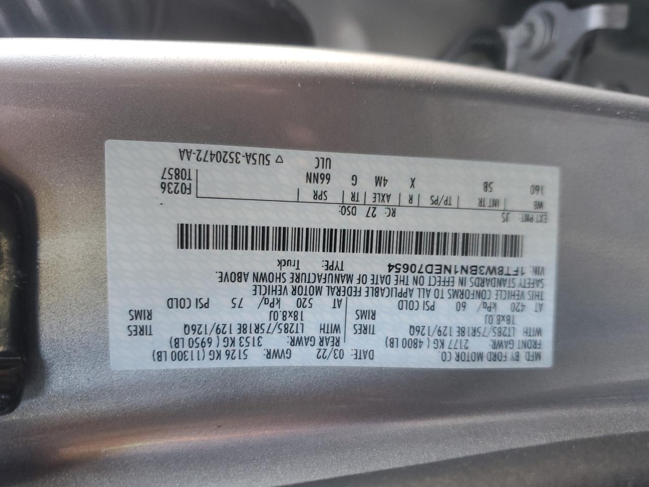 2022 Ford F350 Super Duty VIN: 1FT8W3BN1NED70654 Lot: 89900735