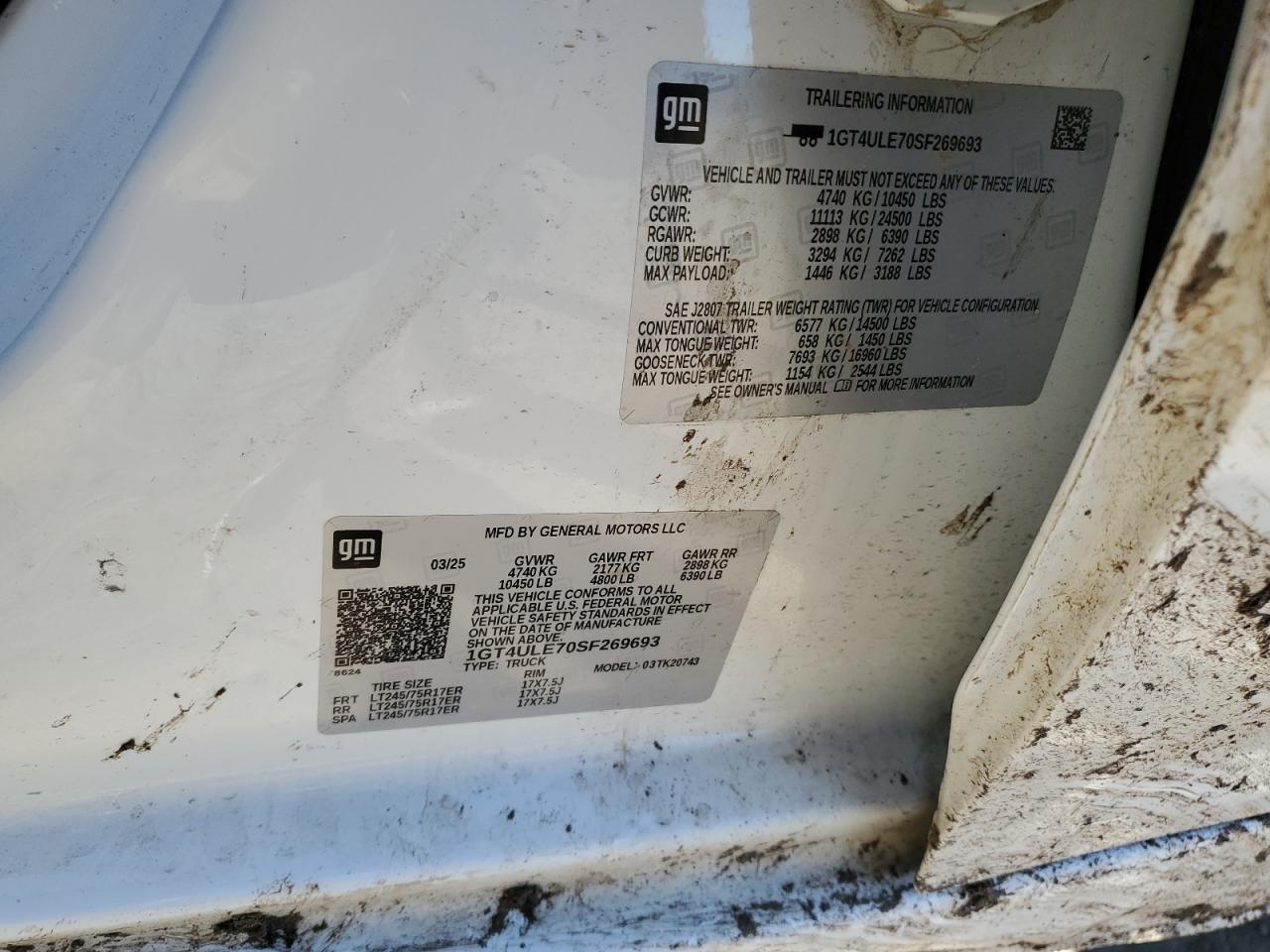 2025 GMC Sierra K2500 Heavy Duty VIN: 1GT4ULE70SF269693 Lot: 90452995