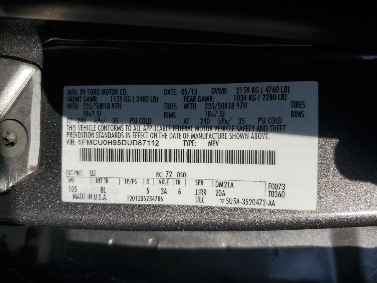 2013 Ford Escape Sel VIN: 1FMCU0H95DUD87112 Lot: 82607805